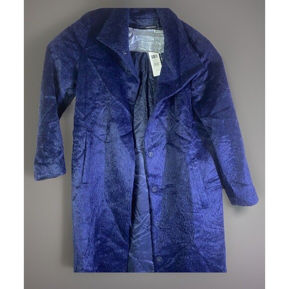 Eileen Fisher Women Large Nocturne Sheared Suri Alpaca Stand Collar Blue Coat - Picture 1 of 16